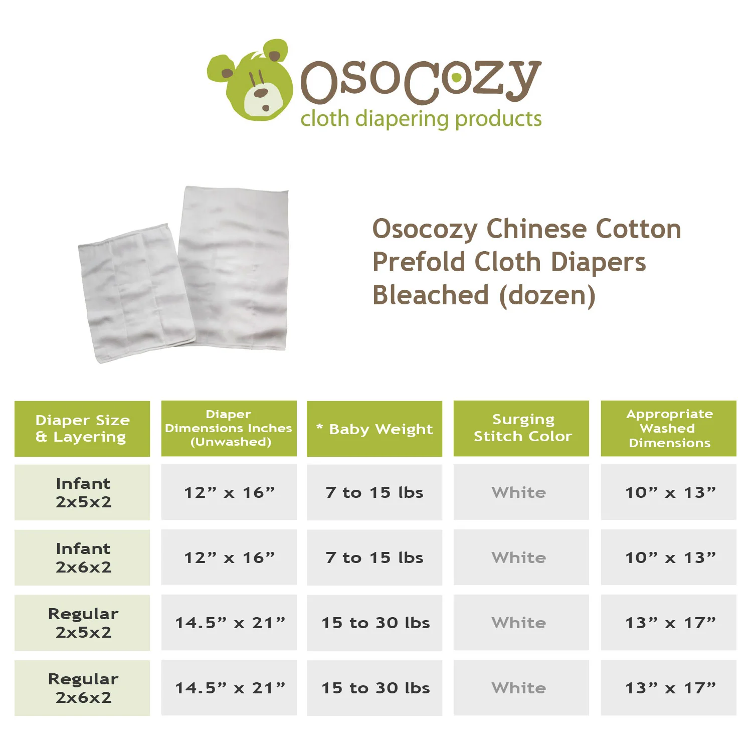 Chinese Prefold Cloth Diapers Bleached (dozen) - Closeout - Image 9
