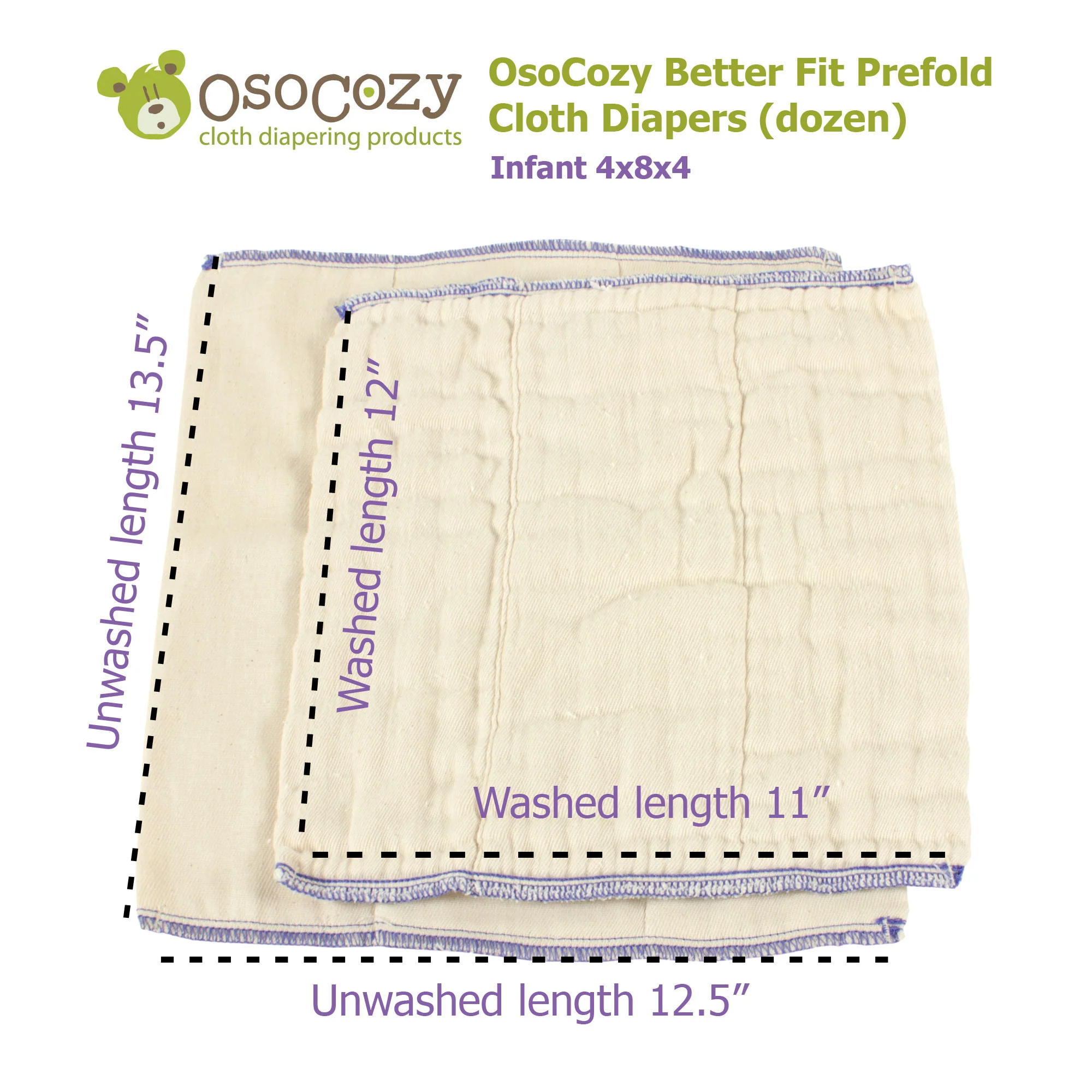 OsoCozy Better Fit Prefold Cloth Diapers (dozen) - Image 3