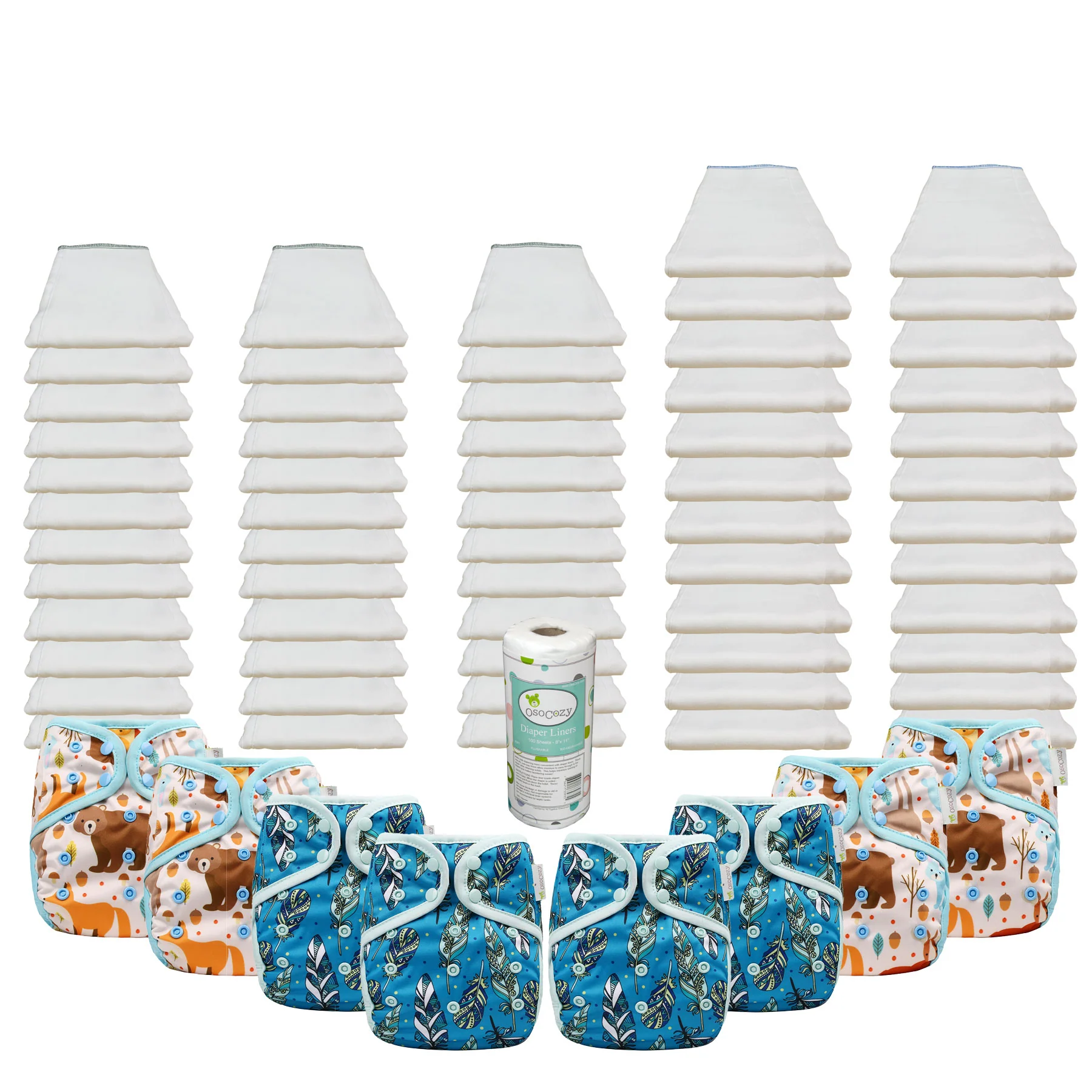 Bleached Basic Prefold Diaper Package with OsoCozy One Sized Covers - Image 3