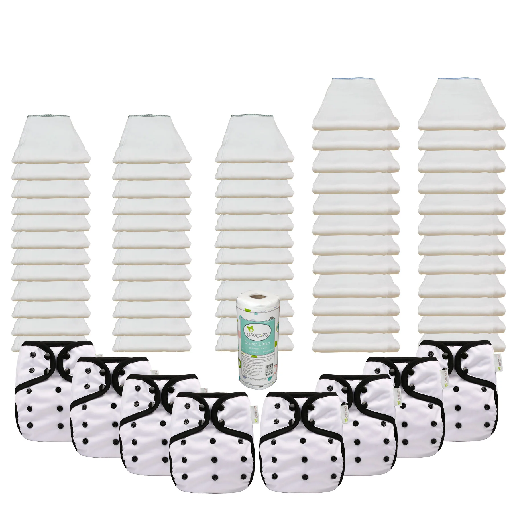 Bleached Basic Prefold Diaper Package with OsoCozy One Sized Covers - Image 4