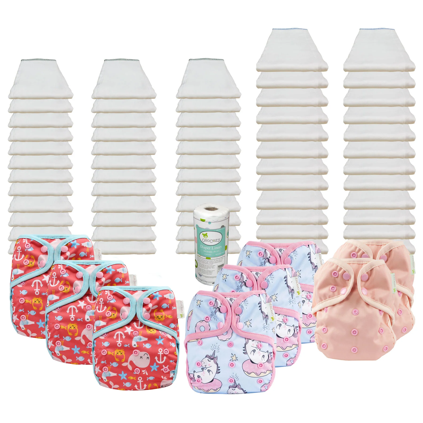 Bleached Basic Prefold Diaper Package with OsoCozy One Sized Covers - Image 5