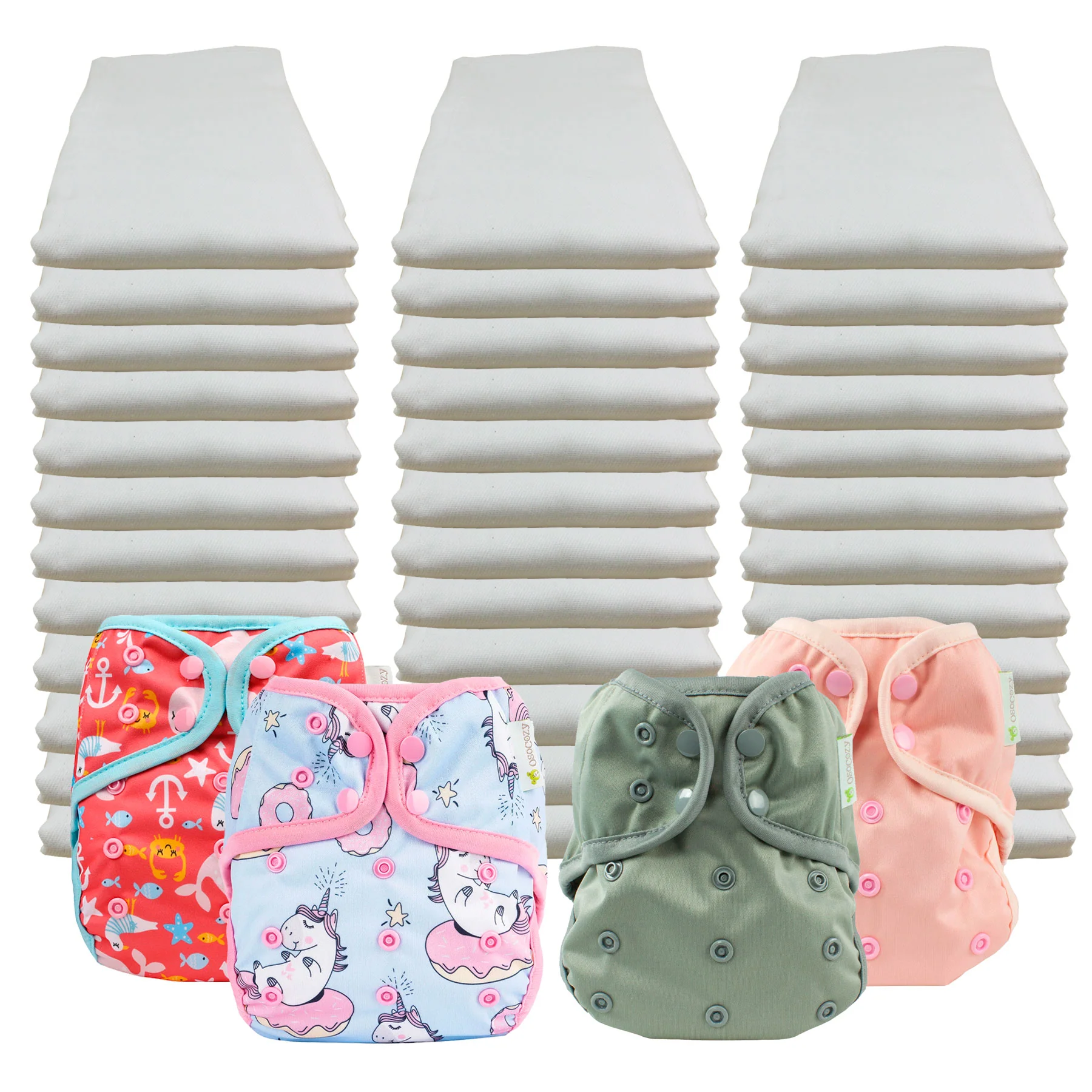 Bleached Economy Prefold Diaper Packages with OsoCozy One Sized Covers - Image 13