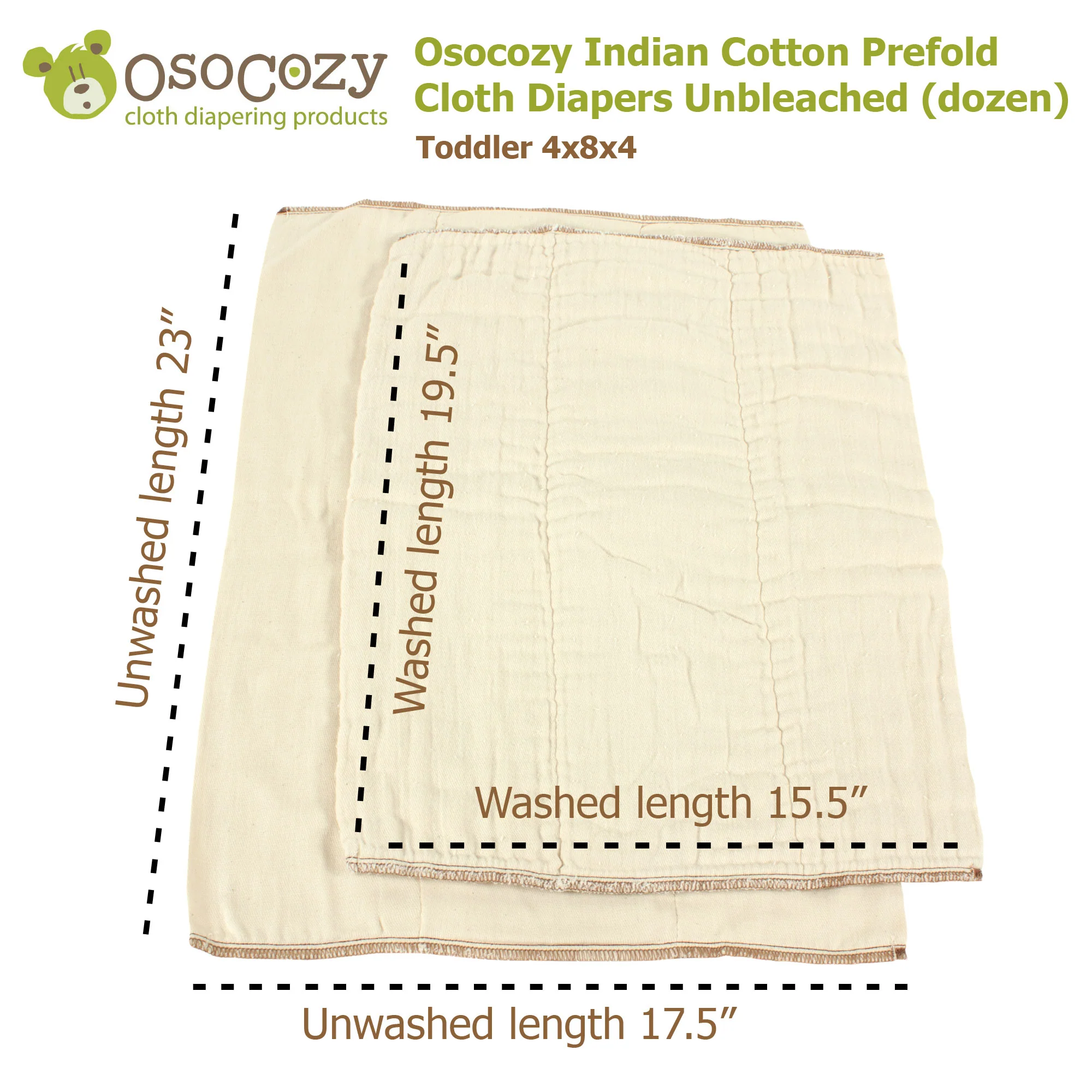 Osocozy Indian Cotton Prefold Cloth Diapers Unbleached Natural (dozen) - Image 7