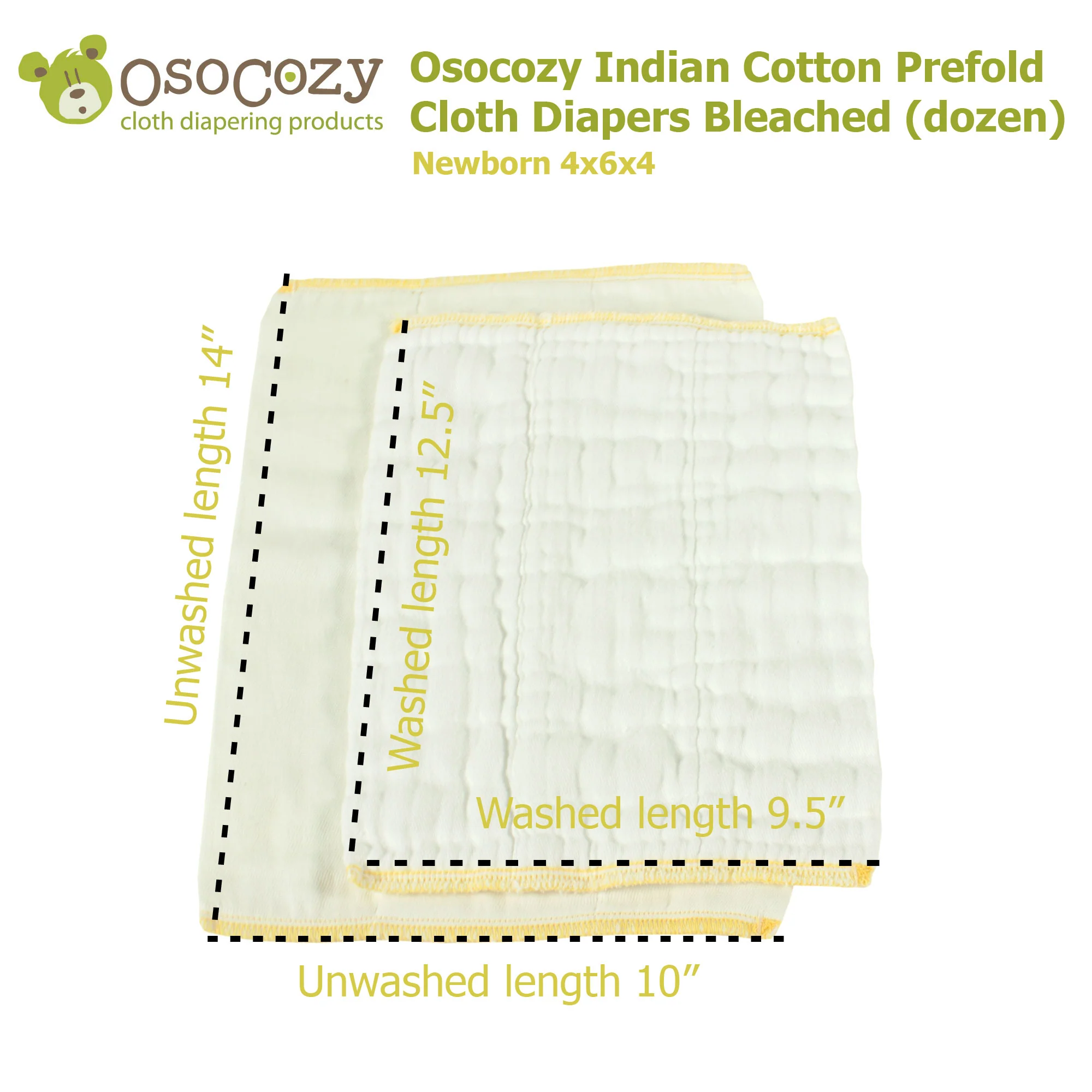 Osocozy Indian Cotton Prefold Cloth Diapers Bleached (dozen) - Image 3