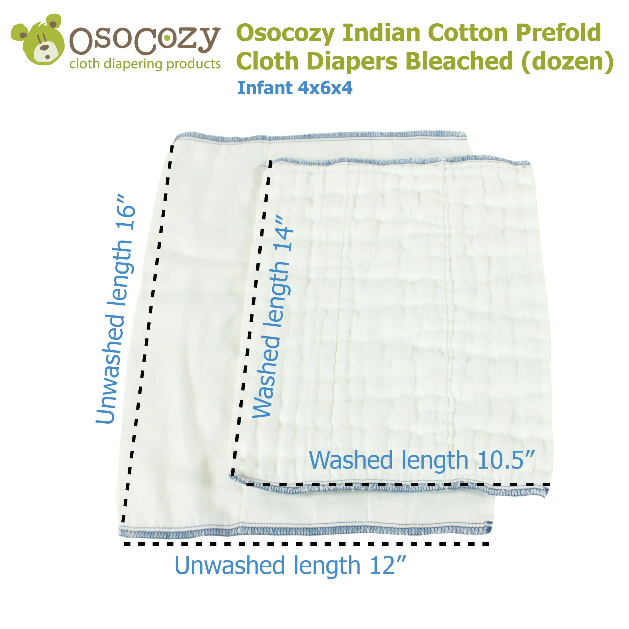 Osocozy Indian Cotton Prefold Cloth Diapers Bleached (dozen) - Image 4