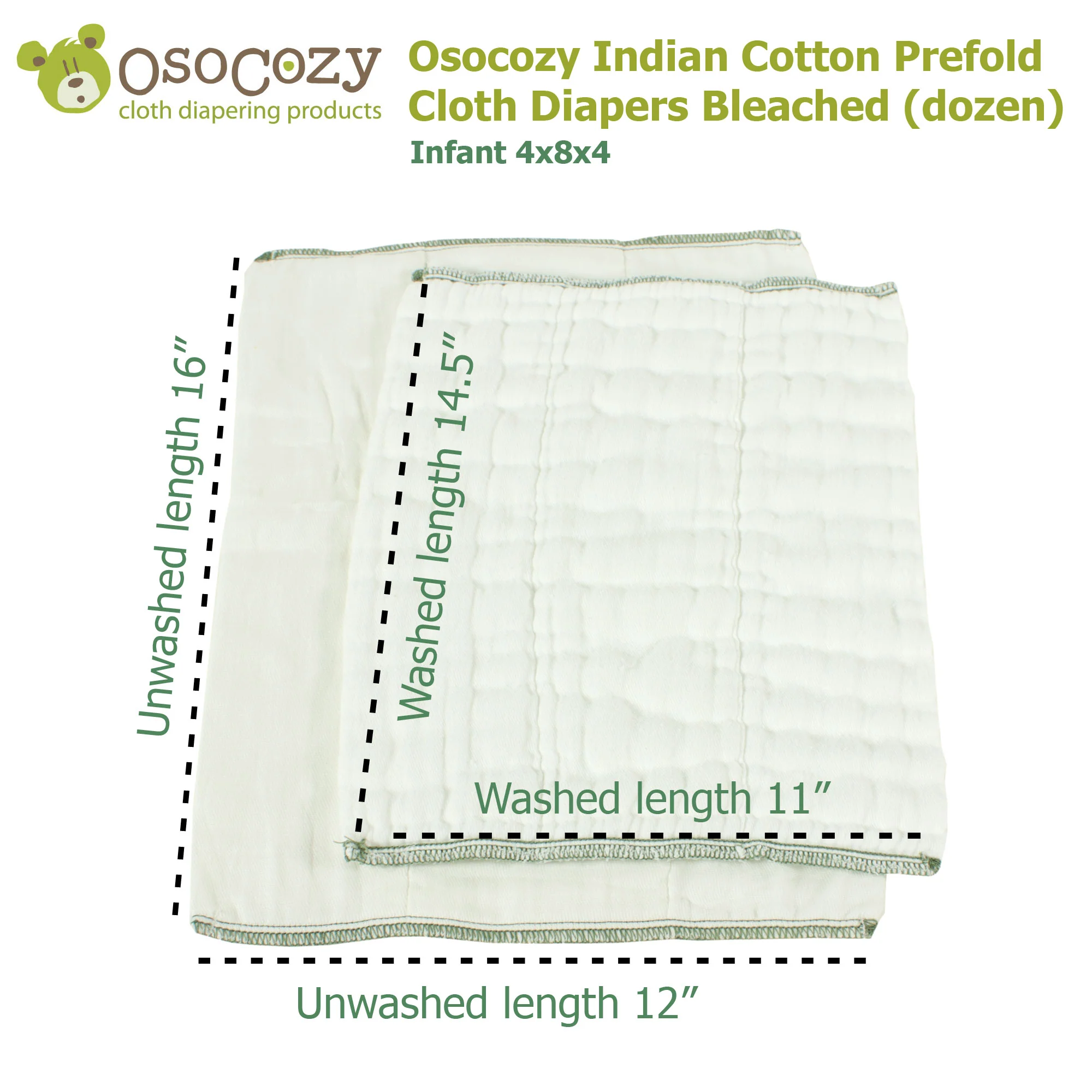 Osocozy Indian Cotton Prefold Cloth Diapers Bleached (dozen) - Image 5