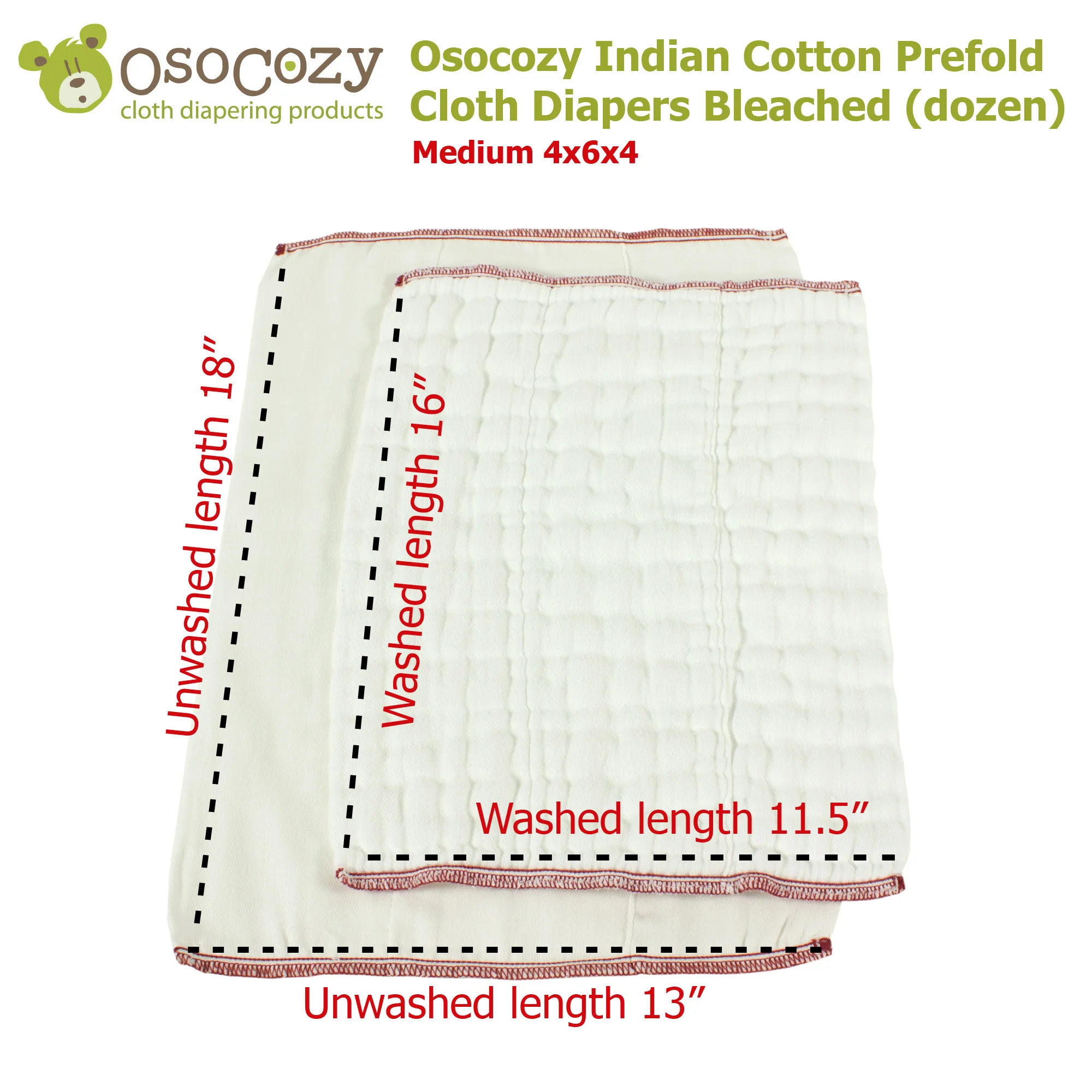 Osocozy Indian Cotton Prefold Cloth Diapers Bleached (dozen) - Image 6