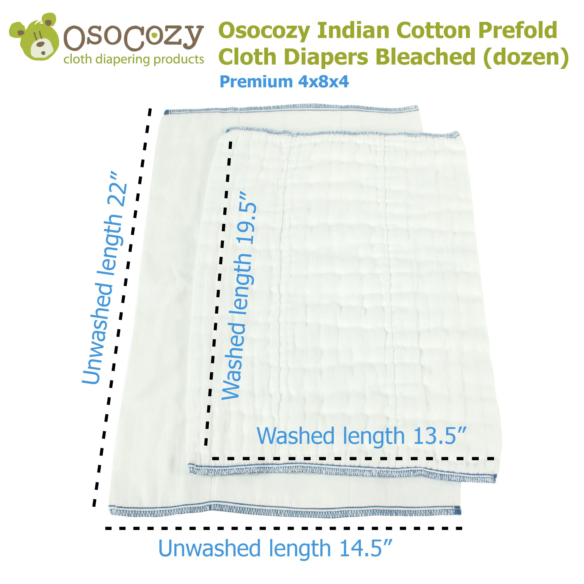 Osocozy Indian Cotton Prefold Cloth Diapers Bleached (dozen) - Image 7