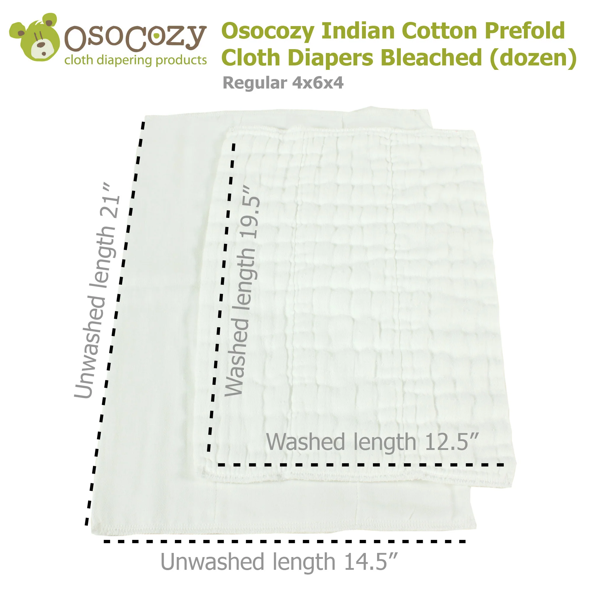 Osocozy Indian Cotton Prefold Cloth Diapers Bleached (dozen) - Image 8