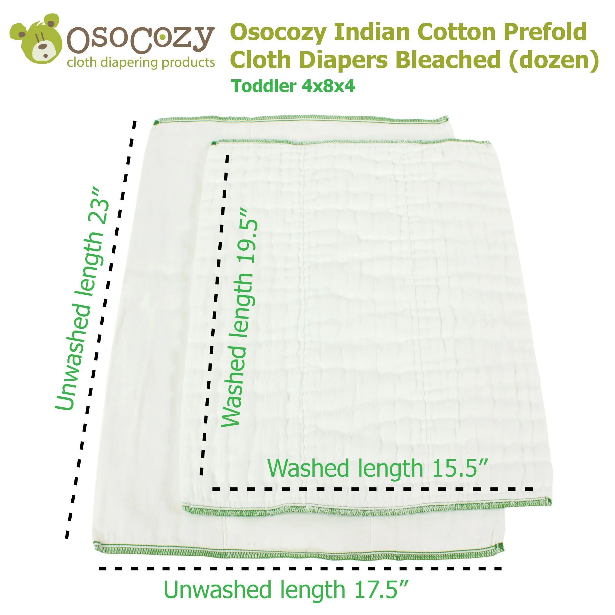 Osocozy Indian Cotton Prefold Cloth Diapers Bleached (dozen) - Image 9