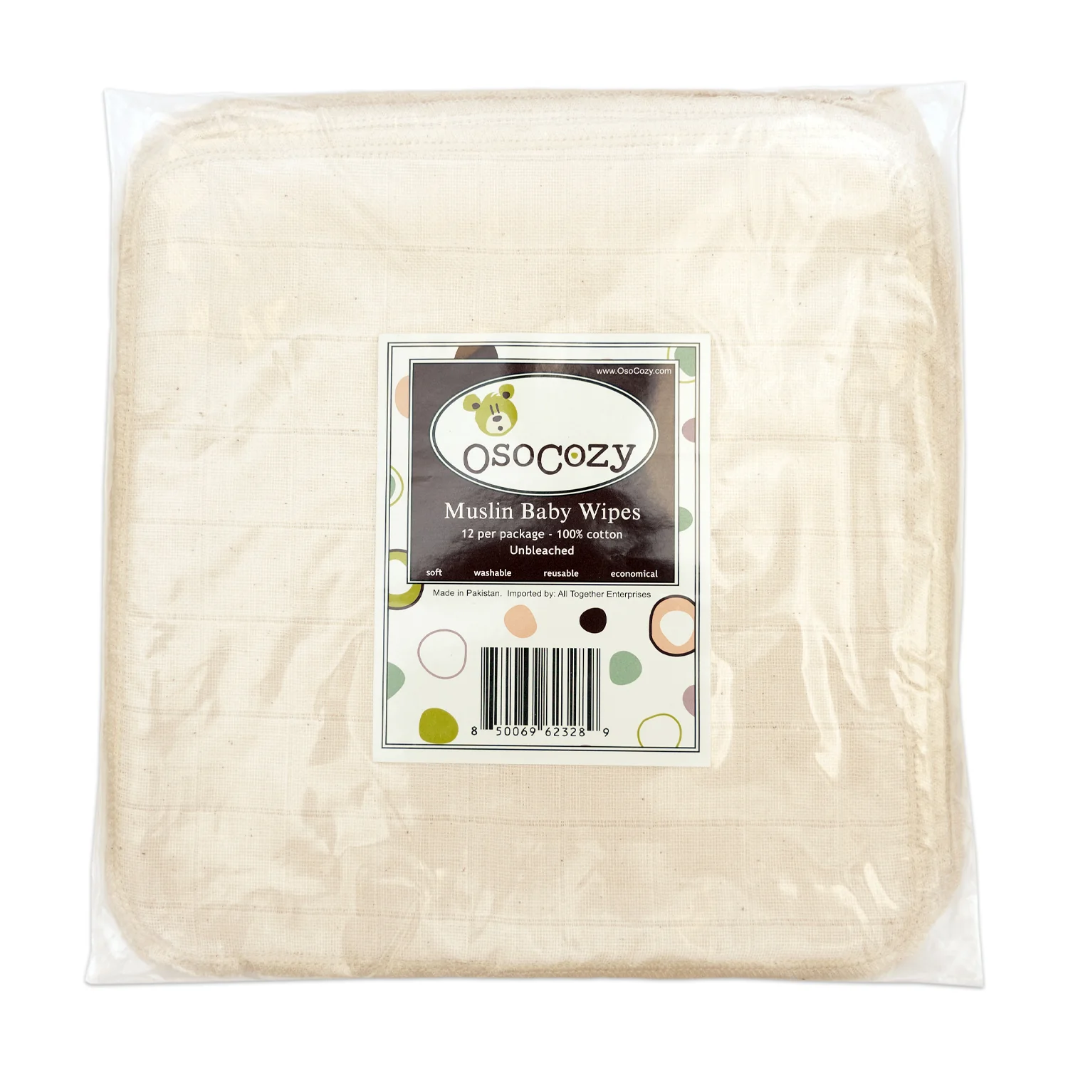 OsoCozy Unbleached Muslin Baby Wipes - 12 pack - Image 6